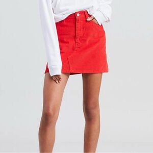 Levi’s Deconstructed Corduroy Red Mini Skirt Size 26 Retro 70s 90s Bold Playful